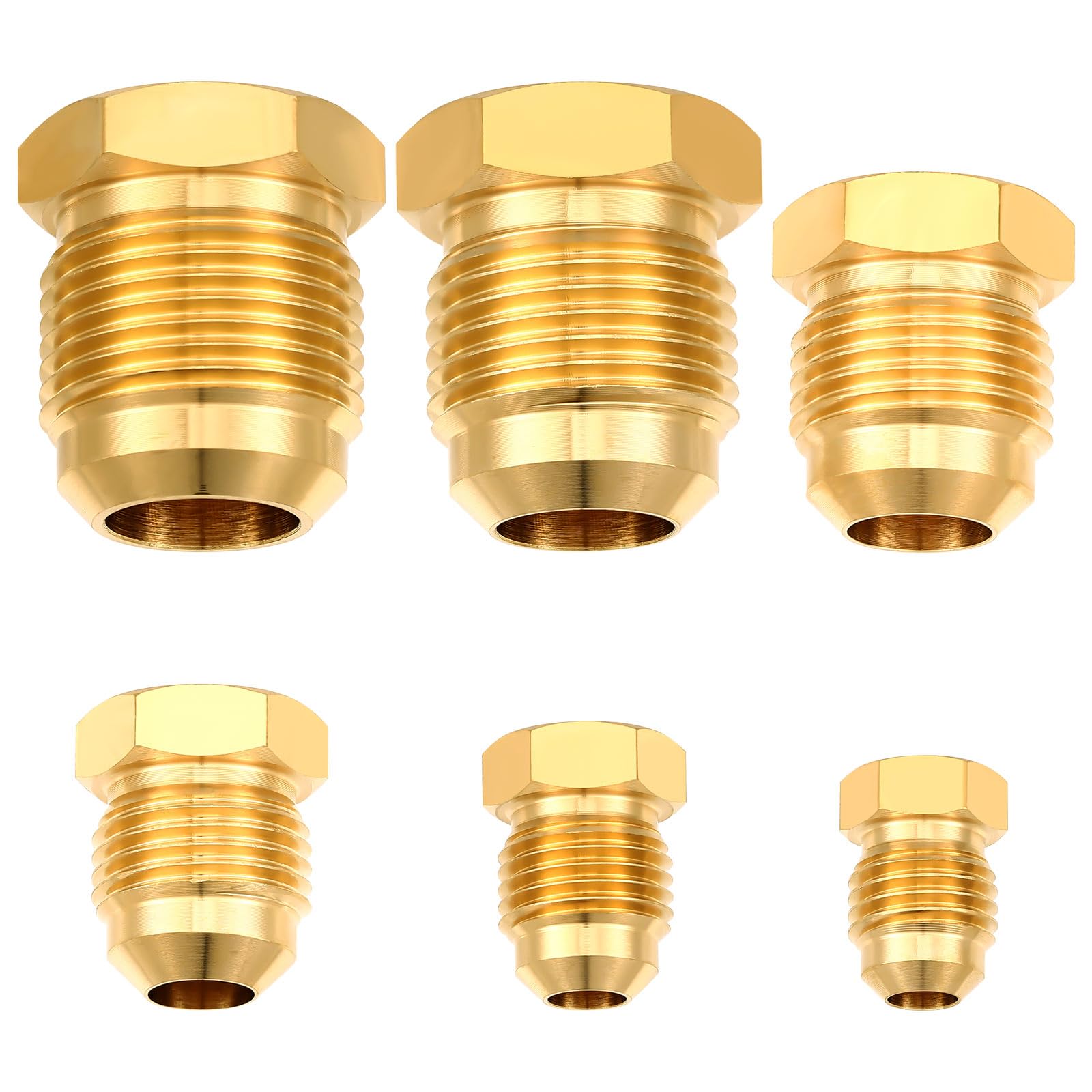 Photo 1 of MorningRo 6 Pcs Brass Flare Plug 6 Sizes Set 1/4 5/16 3/8 1/2 5/8 3/4 Tube Od Sae 45 Degree Flare Tube Fitting Seal Plugs Brass Fitting Assortment