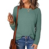 EVALESS Womens Sweaters Casual Long Sleeve Crewneck Cable Knit Lightweight Oversized Crochet Sweater Pullover Tops