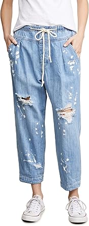 free people mixed up cotton distressed utility jeans