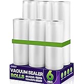 CAREGY Food Vacuum Sealer Rolls Bags 6 Pack 3 Rolls 8'' x 20' and 3 Rolls 11''x 20' Commercial Grade BPA Free Bag Rolls Embossed Food Saver Bags for Meal Prep,Sous Vide Cooking and Food Storage