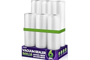CAREGY Food Vacuum Sealer Rolls Bags 6 Pack 3 Rolls 8'' x 20' and 3 Rolls 11''x 20' Commercial Grade BPA Free Bag Rolls Embossed Food Saver Bags for Meal Prep,Sous Vide Cooking and Food Storage