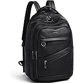 LATMAP 43L Backpack for Women Men - Vegan Leather Backpack Purse Travel Carry-on Bag College Bookbag Work fits 17" Laptop, Black