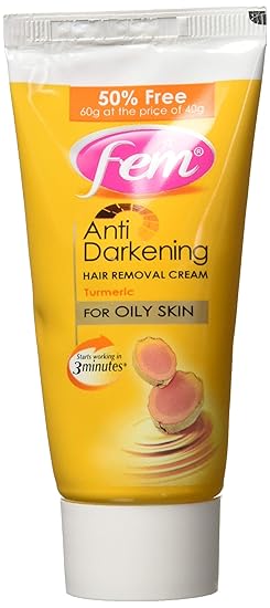 Fem Anti Darkening Hair Removal Cream, Turmeric, 60g with Turmeric Post Hair Removal Moisturizer, 15g