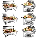 IMACONE Chafing Dish Buffet Set 6 Packs, 5QT Round& 8QT Rectangle Stainless Steel Chafer for Catering, Chafers and Buffet Warmer Sets w/Food & Water Pan, Lid, Fuel Holder for Event Party Holiday