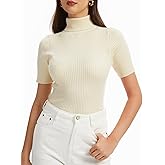 Biffxeu Women's Fall Short Sleeve Sweater Turtleneck Pullover Tops Winter Basic Ribbed Knit Slim Fitted Casual Shirts