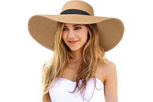 Senker Fashion Sun Hats for Women Oversize Wide Brim Straw Beach Hat Floppy Foldable Roll-Up Summer Vacation UPF 50+