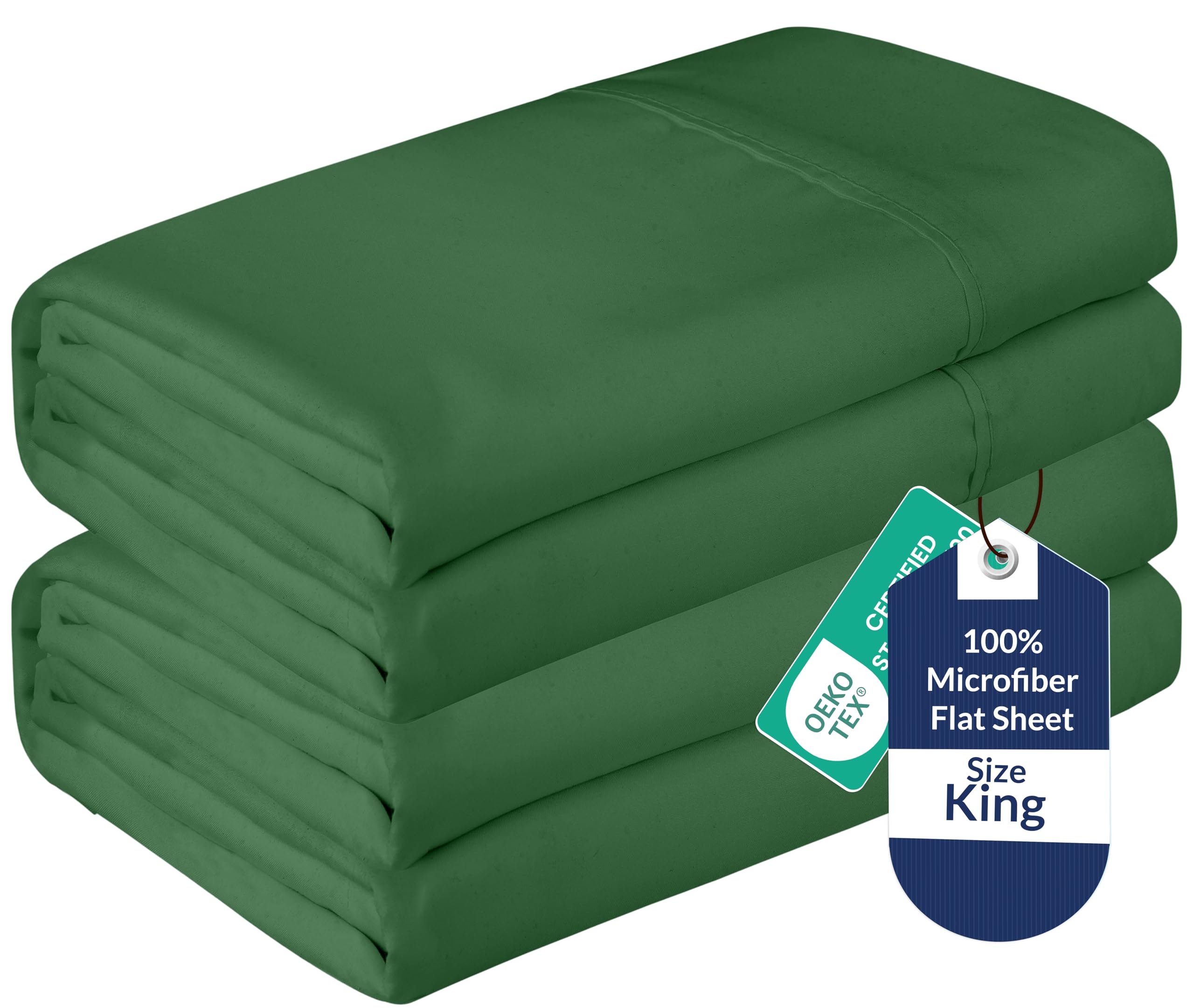 Royale Linens 2 Pack Bulk Flat Sheet Set - Top Sheets -Soft 1800 Microfiber -Wrinkle & Stain Resistant - for Hotel, Massage Table, Hospital, Dorm - King Flat Sheet Sold Separately (King, Hunter Green)