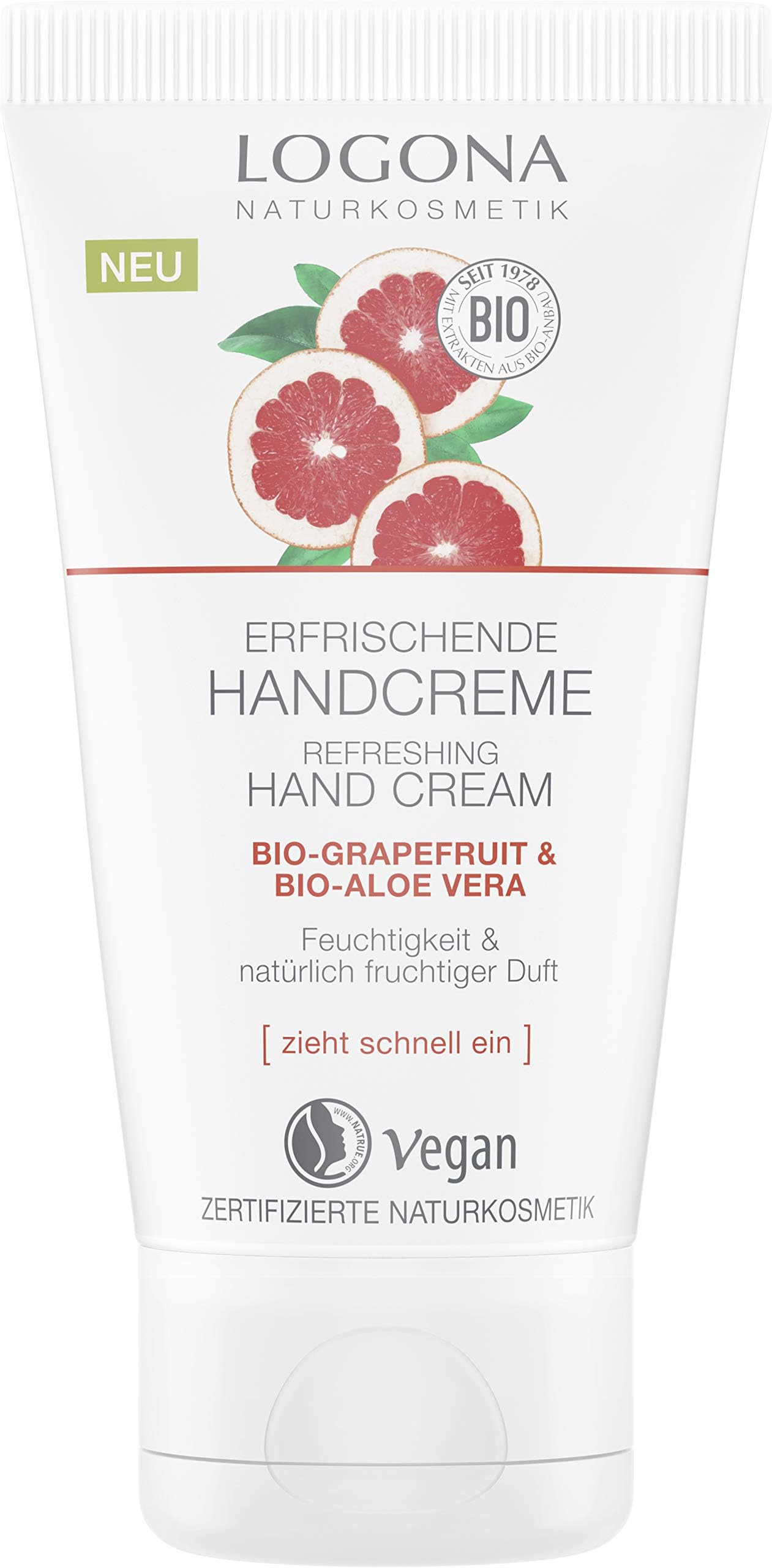 LOGONA Naturkosmetik Refreshing Hand Cream Organic Grapefruit & Organic Aloe Vera, Vegan, Care for Dry Hands, 50 ml