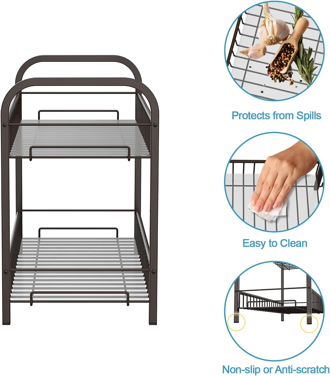 Auledio Countertop Spice Rack Organizer, Non-Slip Seasoning Storage Shelf for Pantry Cabinet, Bronze: Kitchen & Dining