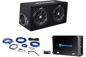 Kicker 43DC122 Comp Dual 12" Subwoofers in Vented Sub Box Enclosure, 2-Ohm Bundle with Rockville dB11 1400W Peak Mono 2-Ohm Car Amp and Bass Remote and RWK81 8 Gauge Amp Installation Kit