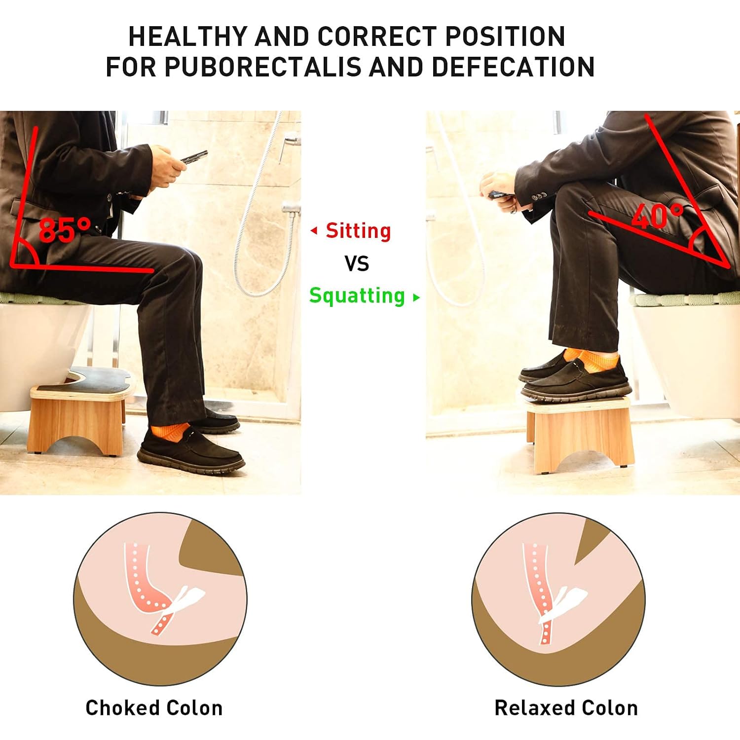 Yeekaywood Wooden Squatting Toilet Stool, Bathroom Step Stool Squat with Anti Slip Layer, Healthy for Adults and Elders, Potty Training for Kids, 380 lbs Capability,Portable Fully Assembled,Sturdy: Baby