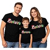 Christmas Shirts for Family Santa Matching Outfits Christmas Crew Neck Shirt Holiday Print Tee Tops
