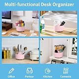 Marbrasse 360 Degree Rotating Desk Organizer with 5 Compartments Pink view 6