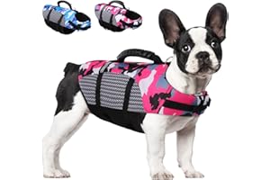 KOESON Dog Life Jacket, Camo Ripstop Dog Life Vest for Swimming, Reflective Pet Safety lifejacket for Dogs with Rescue Handle, Dog Life Preserver Swimsuit for Small Medium Large Dogs (Pink, S)
