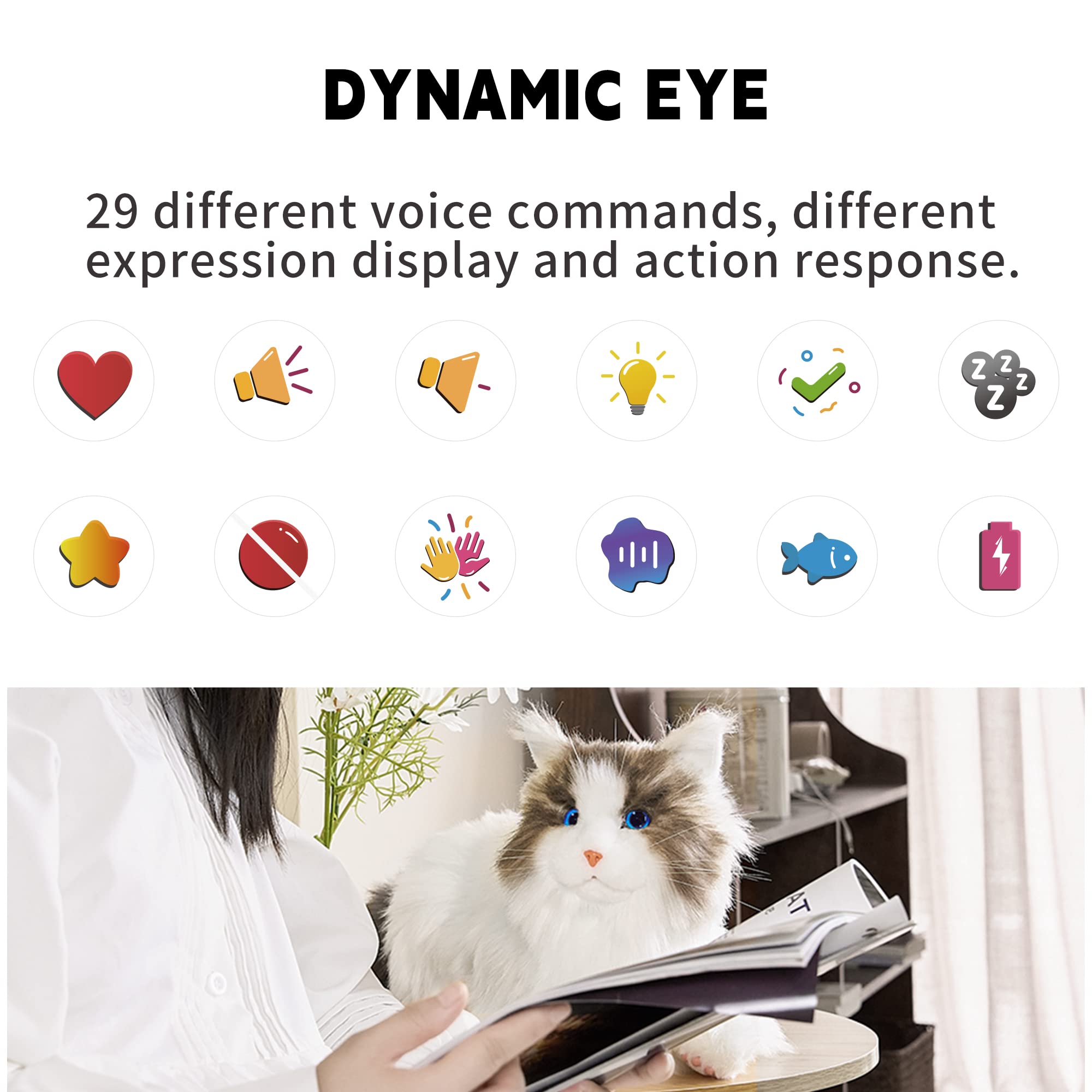 Chongker Interactive Companion Robot Pets Realistic Stuffed Animals Cat Plush Voice Heartbeat and Purring,Gifts for Parents (Metacat)