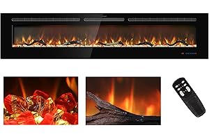Kentsky 80 inches Electric Fireplace Inserts, Recessed and Wall Mounted Fireplace Heater, Linear Fireplace w/Thermostat, Remote & Touch Screen, Multicolor Flame, Timer, Log & Crystal, 750W/1500W