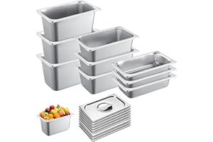 AKODENORA 9Pack Steam Table Pans, 1/4 Stainless Steel Hotel Pans with Lids, Multiple Depths Steam Pan 2.55"/3.9"/5.9" Deep Commercial Food Pans, Dishwasher & Oven Safe Food, Catering Buffet Commercial Use