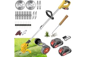 AKENUOKE Electric Weed Wacker Cordless, 21V Battery Powered Weed Wacker Eater with 2 2.0Ah Battery Operated & 26 Blades & Wheels, 3 in 1 No String Power Grass Weed Trimmer Brush Cutter Edger for Yard Garden