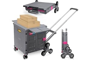 ZIYOU LANG Foldable Utility Cart with Stair Climbing Wheels,Collapsible Rolling Crate with Magnetic Lid Telescopic Cover,Adjustable Telescoping Handle,360° Rotate Wheel Hand Cart for Teacher Shopping Moving