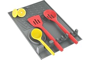 Golener Kitchen Large Silicone Utensil Rest with Drip Mat for Multiple Utensils - Heat Resistant Spoon Holder, Utensil Rest for Stove Sides, Utensil Resting Pad, Kitchen Spatula Holder for Spoon, Grey