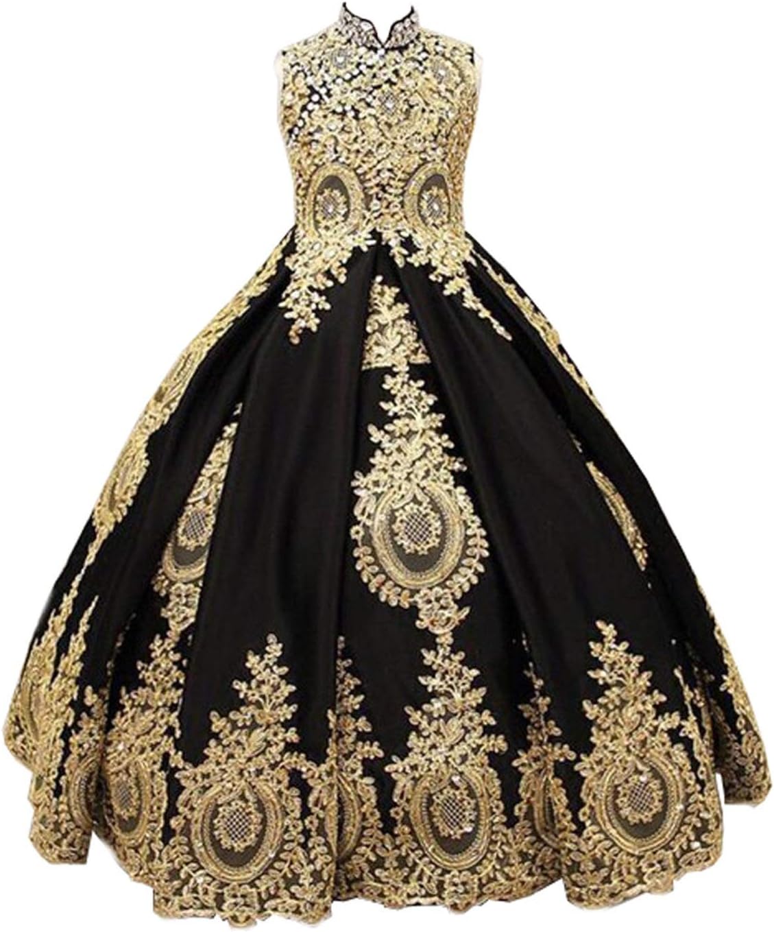 gsunmmw Gold Lace Flower Girl Dresses for Wedding Beaded Pageant Ball Gown First Communion Dress for Girls GS098
