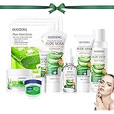 Skin Care Kit,Skincare Gift Set with Facial Cleanser,Toner,Serum,Eye Cream, Face Cream,Exfoliating Gel,Sleeping Lip Mask & 3 Pcs Aloe Vera Mask Kit for Women(10 Count)