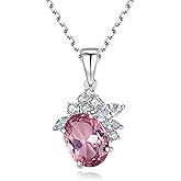 Bellitia Jewelry 925 Sterling Silver Morganite Pink Gemstone CZ Pendant Necklace for Women, Morganite and Cubic Zirconia Fashion Bridal Jewelry Set Necklace for Ladies