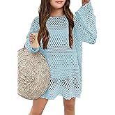 CharmWM Girls Long Sleeve Swim Coverups Kids Fashion Crochet Beach Dress 5-14 Years