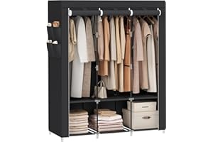 SONGMICS Portable Closet, Wardrobe Closet Organizer with Cover, 3 Hanging Rods and Shelves, 4 Side Pockets, 51.2 x 17.7 x 65.