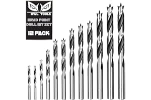 OWL TOOLS Brad Point Wood Drill Bit Set (12 Pack with Storage Case) Carpenters Quality - Drill Splinter-Free Perfectly Round Holes in All Types of Wood