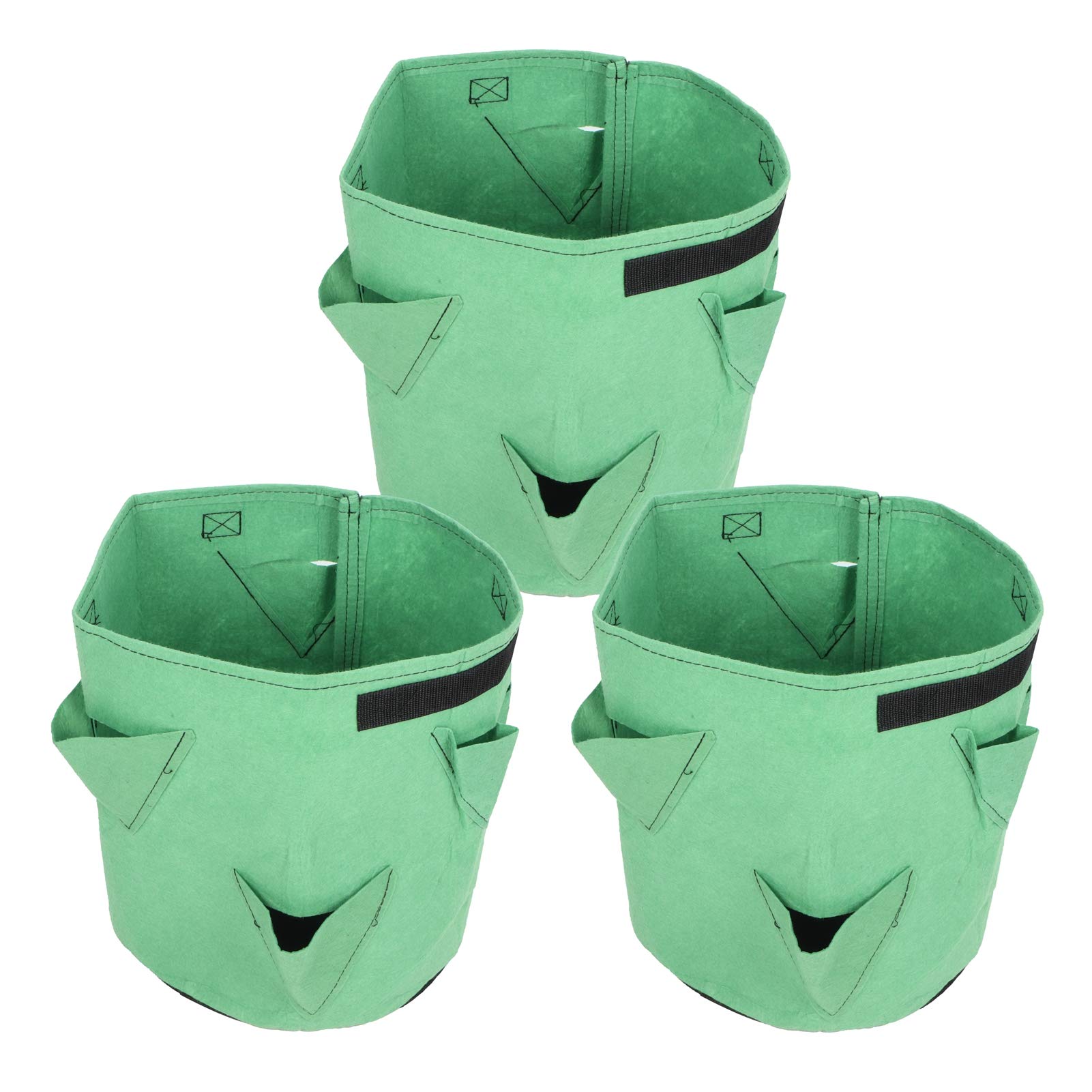 Jeffergarden Strawberry Grow Bag, 3Pcs 6-Holes Plant Bag Strawberry Planting Felt Garden Plant Grow Bags Felt Container for Balcony Courtyard 26L/7Gallon Green