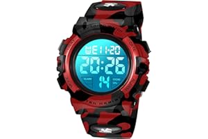 A ALPS Kids Watch,Boys Watch for 3-12 Year Old Boys,Digital Sport Outdoor Multifunctional Chronograph LED 50 M Waterproof Alarm Calendar Analog Watch for Children with Silicone Band