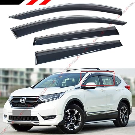 Amazon Cuztomtuning 17 19 Honda Cr V Crv スモーク着色ウィンドウバイザー レインガード クロームトリム クリップ付き 外装 エアロパーツ 車 バイク