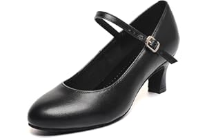 foralod Ballroom Dance Shoes for Women, Classic Dance Heels, Adult Character Shoes with Kitten Heels Ankle Strap Suede Sole, Prom Dancing Shoes for Woman, Latin Salsa Dancing Heels, Black