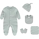 Newborn Boy Girl Clothes Sets Cotton Long Sleeve Romper Jumpsuits Unisex Outfits With Baby Mittens Hats Gloves