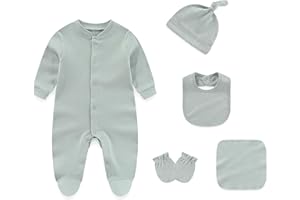 CHAMIE Newborn Boy Girl Clothes Sets Cotton Long Sleeve Romper Jumpsuits Unisex Outfits With Baby Mittens Hats Gloves