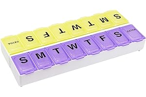 EZY DOSE Weekly (14-Day) Pill Case, Medicine Planner, Vitamin Organizer, Large Snap Compartments, Easy-To-Open, BPA Free, Color May Vary, BPA Free