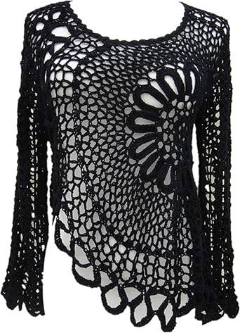 black crochet long sleeve top