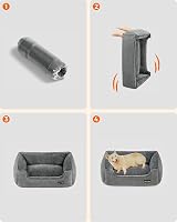 Feandrea Linen-Look Dog Bed Large 90 x 75 cm with Raised Edges Non-Slip Cover view 4