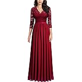 MISSMAY Women's Vintage Floral Lace V Neck Evening Bridesmaid Formal Long Dress