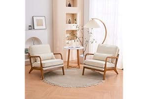 Karl home Accent Chair Set Mid-Century Modern Chair with Pillow Upholstered Lounge Arm Chair with Solid Wood Frame & Soft Cushion for Living Room, Bedroom, Belcony, Beige