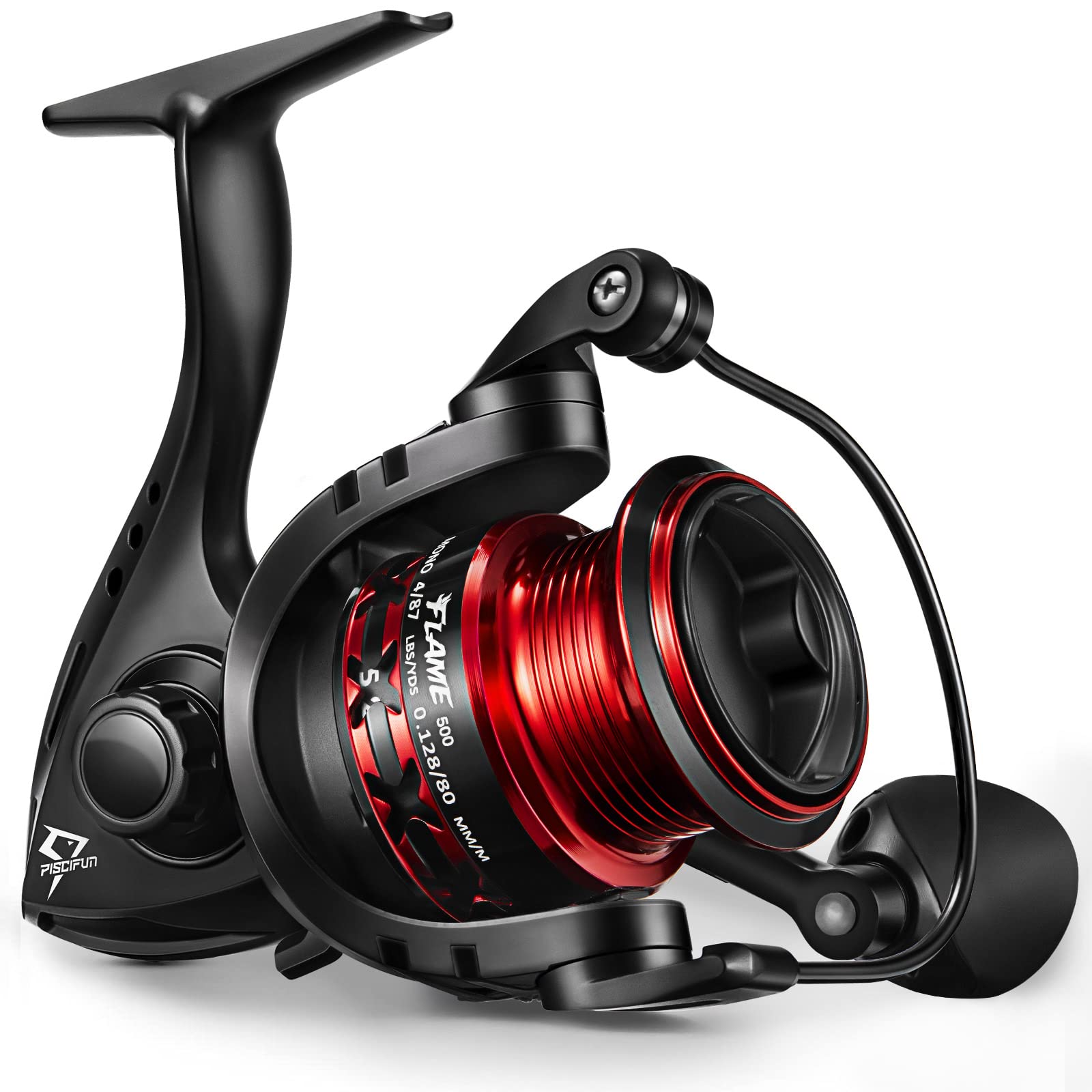 Photo 1 of Piscifun Flame Spinning Reels, Lightweight 9+1BB Ultra Smooth Spinning Fishing Reels, Carbon Fiber 19.8Lbs Max Drag, 500, Red