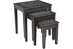 JOFRAN INC. Jofran Grey Mosaic Nesting Tables, Large 21" WX 17" D X 22" H, Medium 16.25" W X 15.25" D X 19" H, Small 12" W X 14" D X 15" H, Dark Finish, (Set of 3)