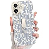 KANGHAR Compatible with iPhone 17 Case 2025, Silicone Stripes Leopard Cute Pattern, Wristband Kickstand Camera Protection Soft Slim Cover for Girls Women -White