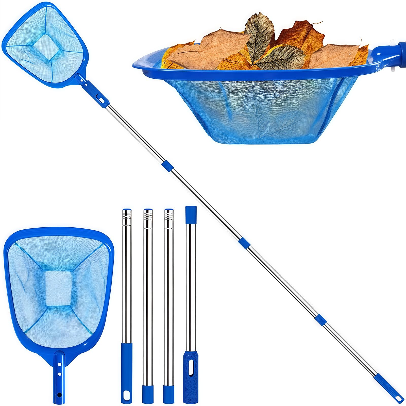 185 cm Pool Kescher, Poolkescher Fein mit Teleskopstange, Poolreinigung Pool Kescher Feinmaschig, Teichkescher für Schwimmbad, Teich, Algen & Bestway Pool, Aufstellpool, Planschbecken, Whirlpool