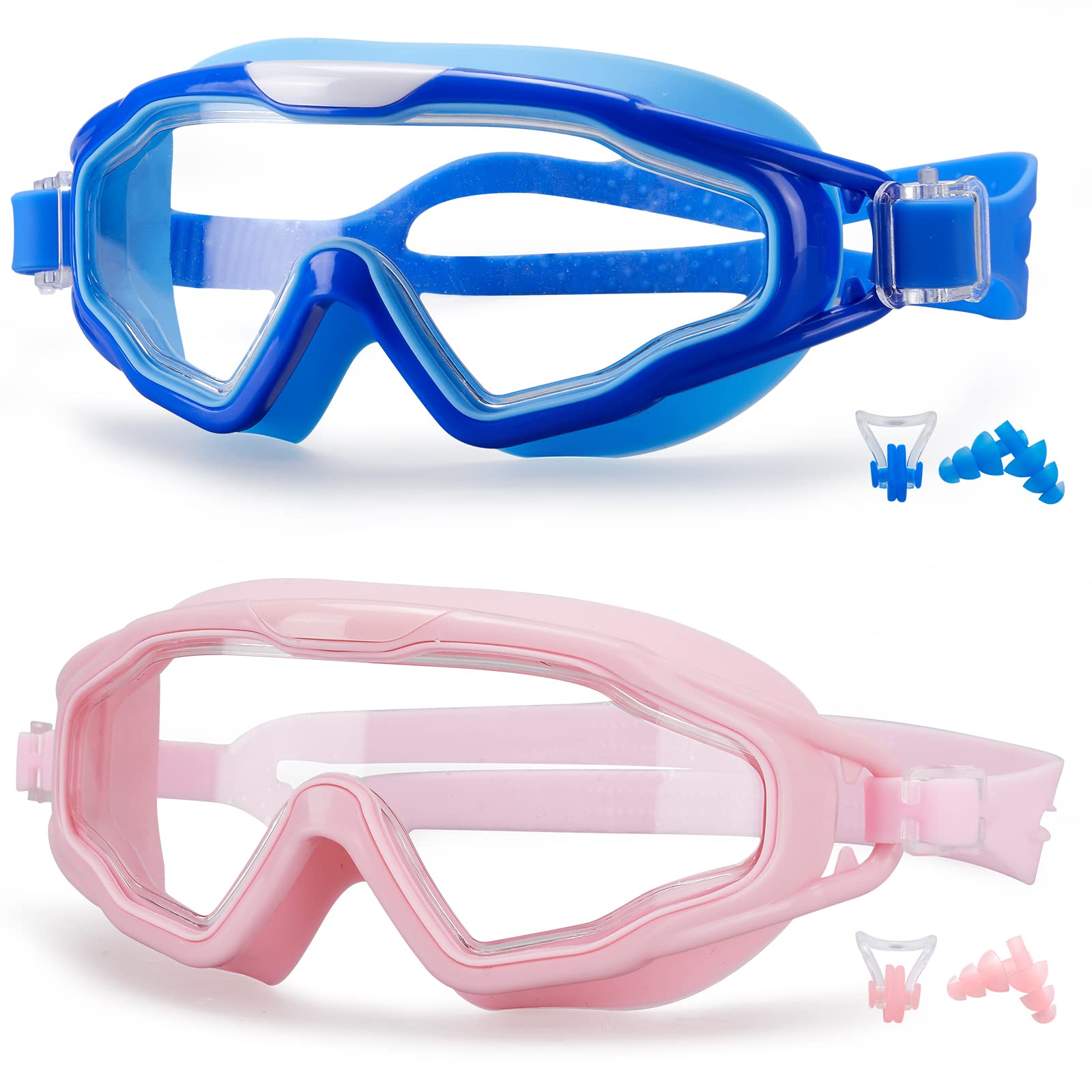 SixYard Swim Goggles for Kids Age 3-15, 2 Pack Swimming Glasses No Leaking Anti-fog Full Protection Child Boys Girls Toddlers (Style 2)