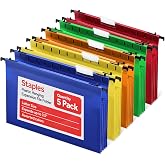 Staples Poly Expanding Hanging File Pockets, Letter Size, 5/Pack | Durable poly construction in assorted colors for easy file identification.