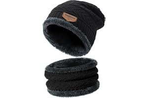 PASSIONBILITY Winter Beanie Hat Circle Scarf Touchscreen Gloves Set, Snow Knit Skull Cap, Warm Thick Fleece Lined Neck Warmer for Men Women