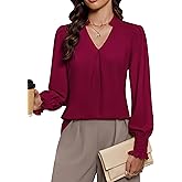 Blooming Jelly Womens Business Casual Blouse Dressy Long Sleeve V Neck Tops Office Fall Fashion 2026 Chiffon Shirt