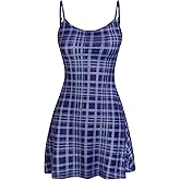 WDIRARA Women's Plaid Spaghetti Strap Cami Dress Sleeveless Flared Hem Mini Dress